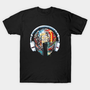 Headphone Urbain World Fun Musical Life City Skylines T-Shirt